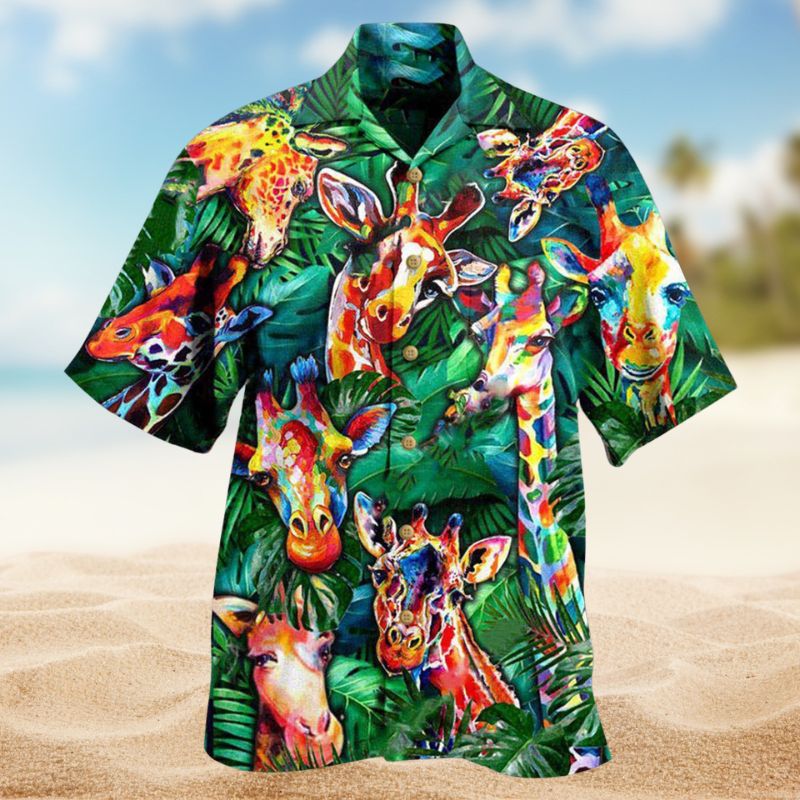 Living The High Life Giraffe Hawaiian Shirt For Summer Vacation Beach Travel And Relaxed Casual Wear