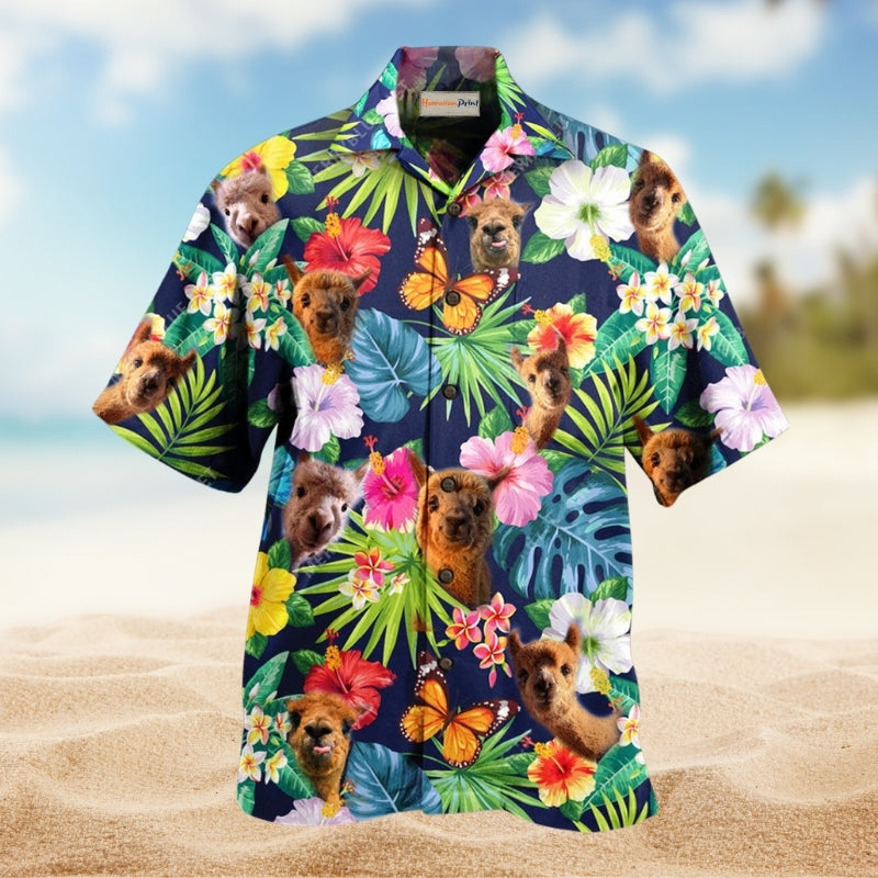 Playful Llama Hawaiian Shirt For Resort Escape, Coastal Festival, And Casual Wear