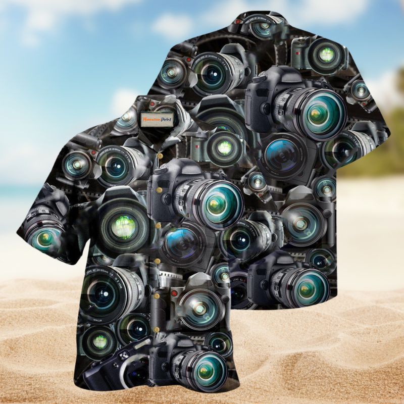 Look Through Cameras Hawaiian Shirt For Island Getaways Beach Parties And Comfortable Vacation Style