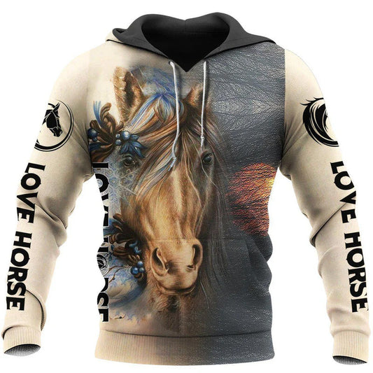 Illustrated Love Horse Hoodie For Country Streetwear Outdoor Trips And Everyday Comfort