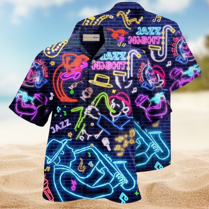 Music Love Saxophone Neon Hawaiian Shirt For Island Parties Concert Fans And Comfortable Casual Wear