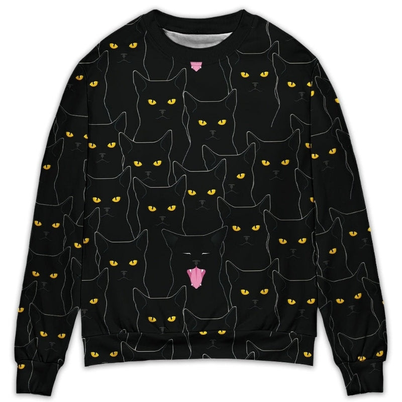 Black Cat Looking At You Sweater For Playful Everyday Outfits Travel And Comfortable Daily Wear