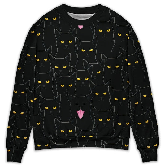 Black Cat Looking At You Sweater For Playful Everyday Outfits Travel And Comfortable Daily Wear