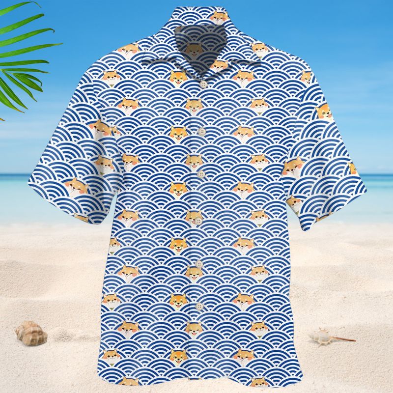 Cute Corgi Blue Wave Hawaiian Shirt For Beach Days, Summer Outings, And Thoughtful Gift Giving