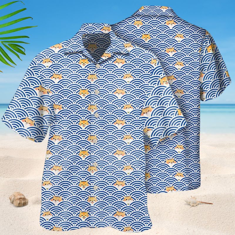 Cute Corgi Blue Wave Hawaiian Shirt For Beach Days, Summer Outings, And Thoughtful Gift Giving