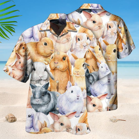 Cute Rabbit Hawaiian Shirt For Summer Vacation, Beach Travel, And Casual Wear