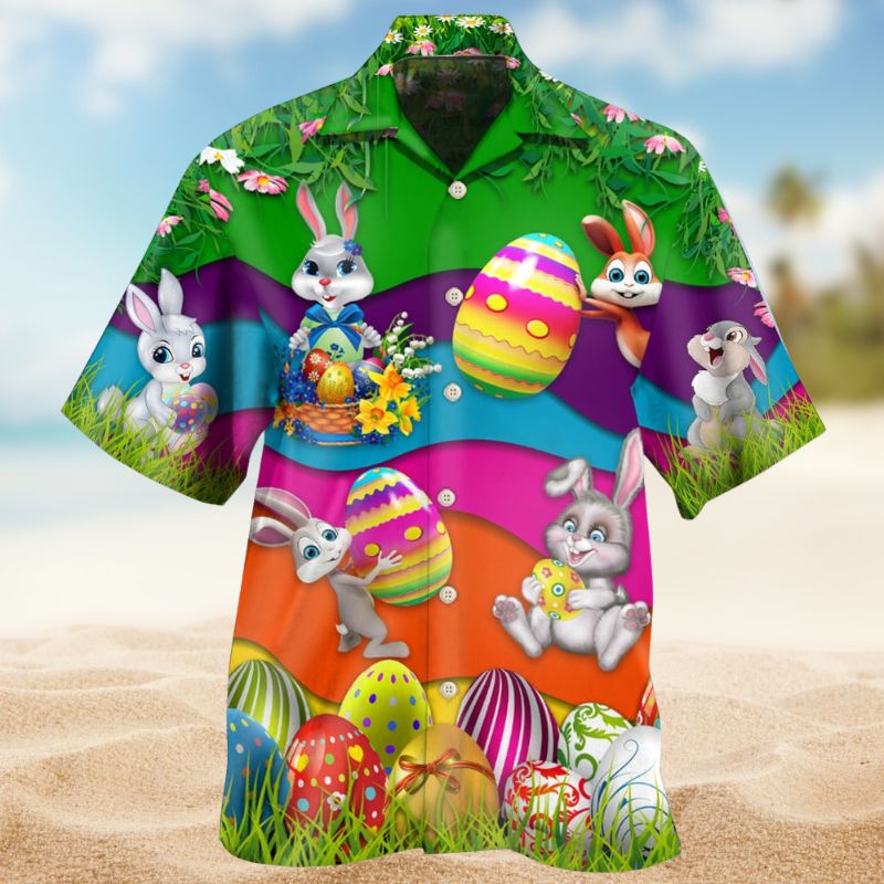 Cute Rabbit Easter Hawaiian Shirt For Tropical Holidays, Outdoor Gatherings, And Everyday Comfort
