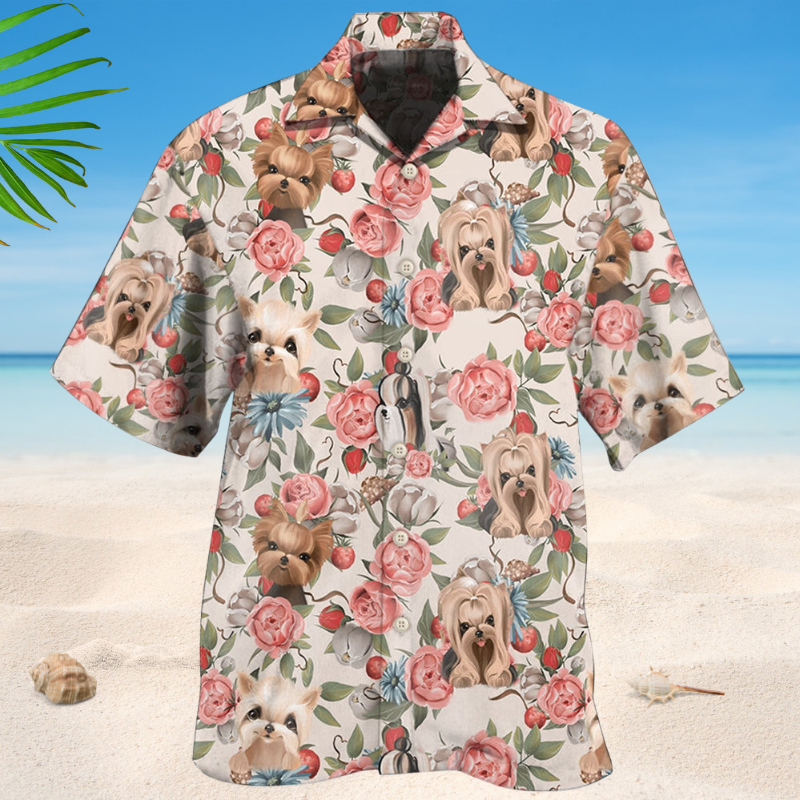 Cute Yorkshire Terrier Rose Hawaiian Shirt For Beach Days, Summer Outings, And Thoughtful Gift Giving