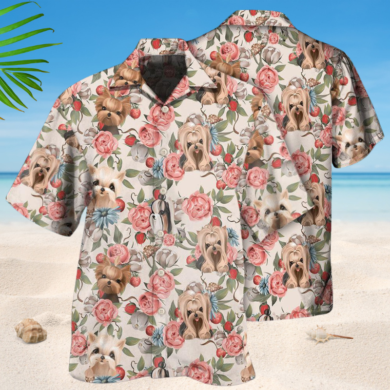 Cute Yorkshire Terrier Rose Hawaiian Shirt For Beach Days, Summer Outings, And Thoughtful Gift Giving