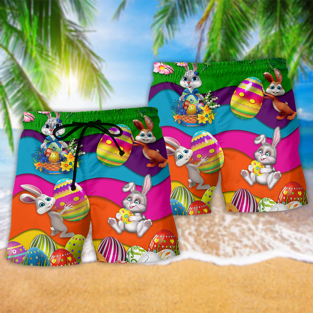 Rabbit Easter's Day So Bright Hawaiian Print Beach Shorts For Animal Lover Vacation Wear