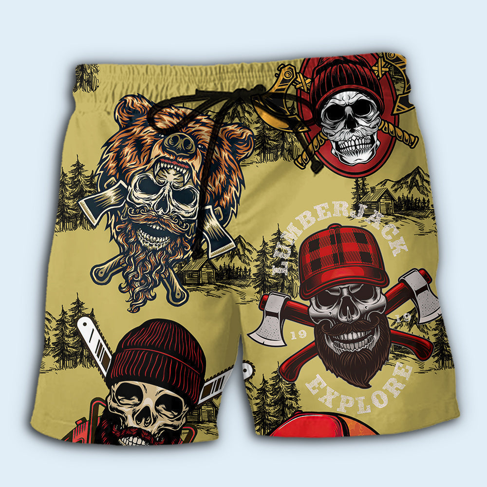 Lumberjack Skull Rugged Beach Shorts For Coastal Adventures And Relaxed Summer Wear