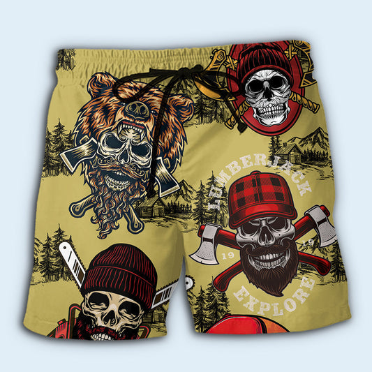 Lumberjack Skull Rugged Beach Shorts For Coastal Adventures And Relaxed Summer Wear