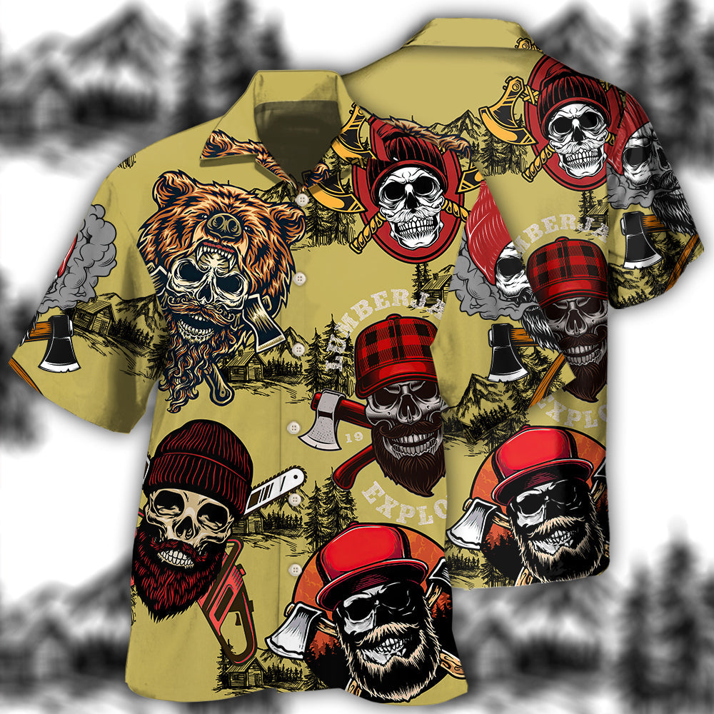 Skull Lumberjack Hawaiian Shirt For Coastal Adventures And Warm Weather Wear