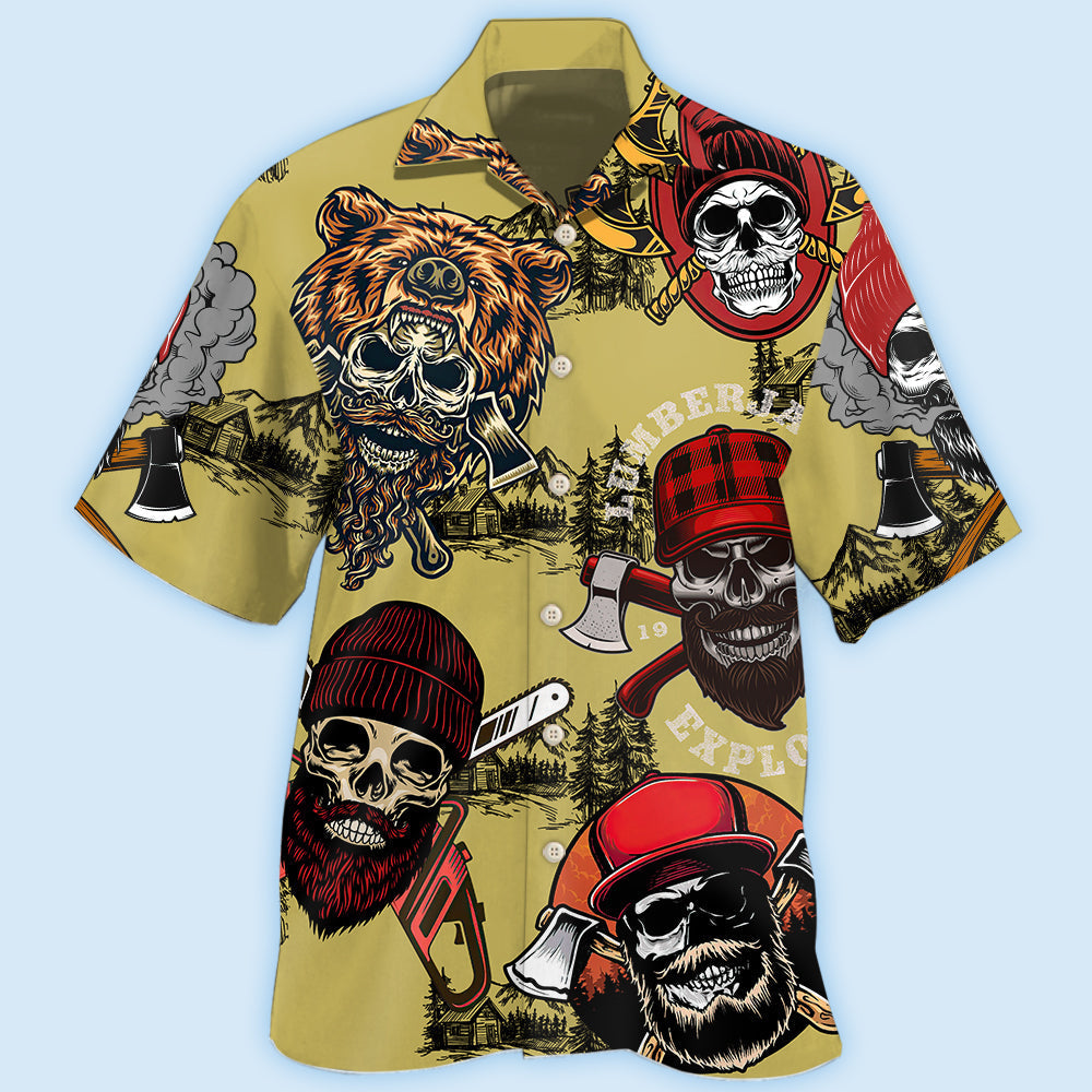 Skull Lumberjack Hawaiian Shirt Artwork Detail For Tropical Trips And Casual Outings