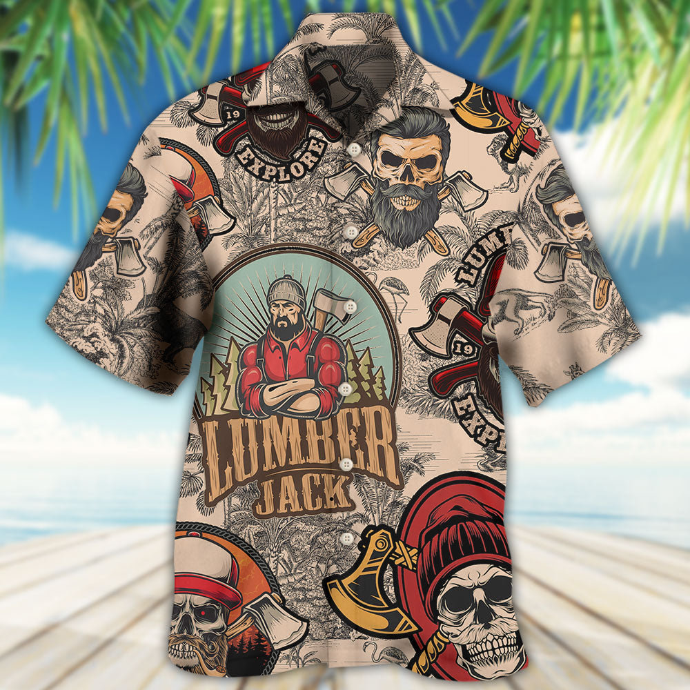 Skull Lumberjack Hawaiian Shirt Artwork Detail For Tropical Trips And Casual Outings