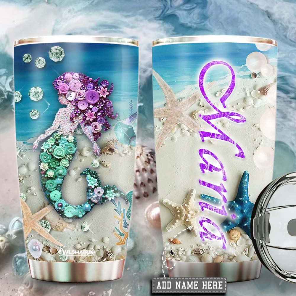 Mermaid And Starfish In The Ocean Personalized 20 Oz Tumbler For Coffee Travel And Daily Drinks