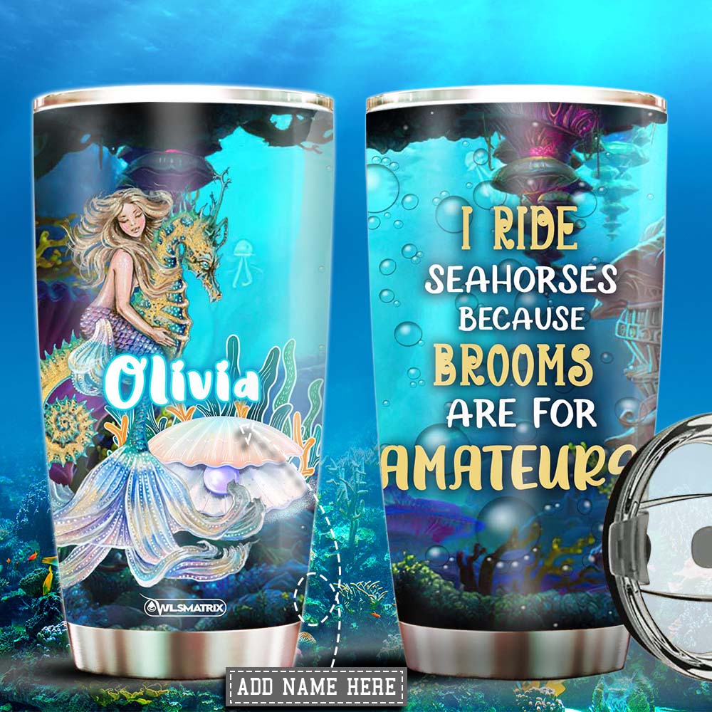 Mermaid Ride Seahorses Personalized 20 Oz Tumbler For Coffee Travel And Daily Drinks