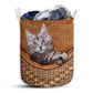 Maine Coon Cat Rattan Texture Laundry Basket For Bathroom Bedroom Storage