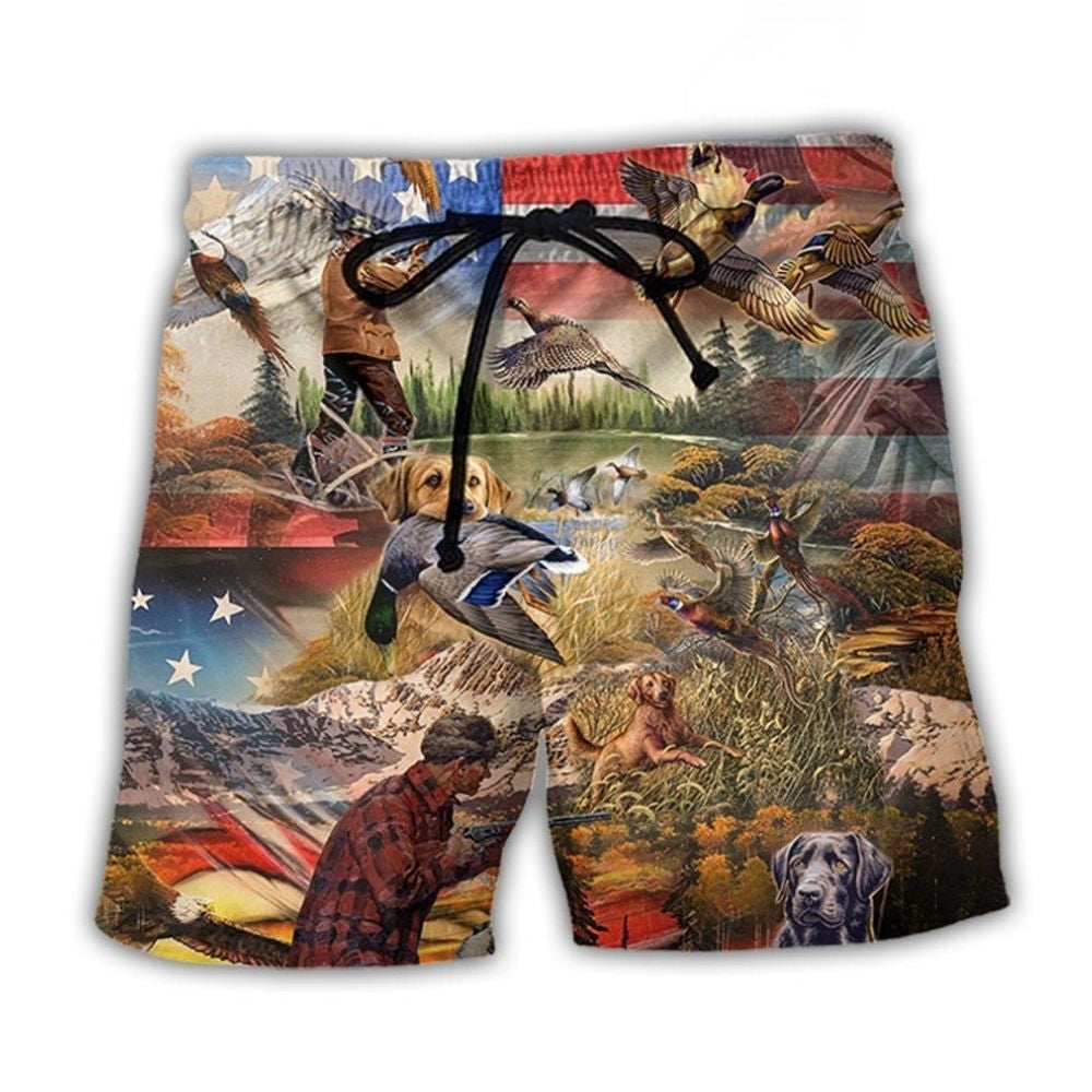 Mallard Duck Hunting Independence Day Beach Shorts Design Detail For Casual Warm Weather Outfits