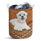 Maltese Shitzu Dog Rattan Texture Laundry Basket For Bathroom Bedroom Storage