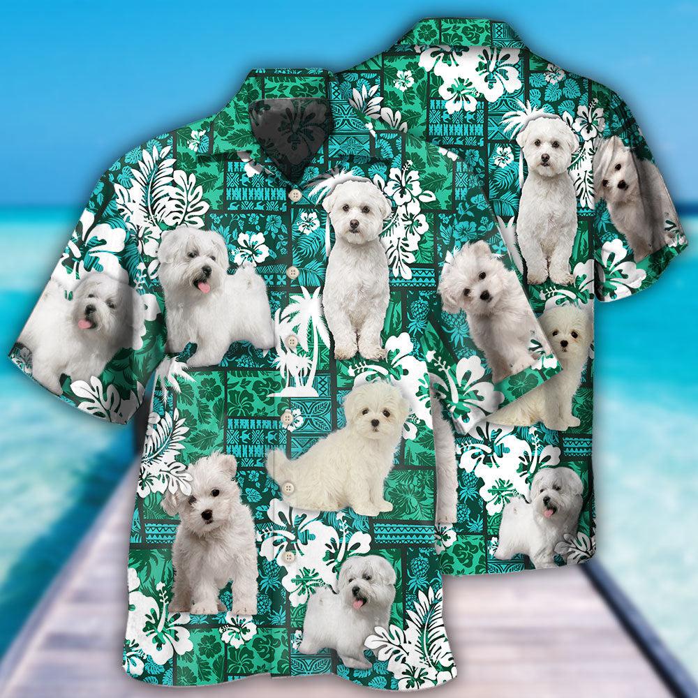 Green Tropical Dog Maltese Hawaiian Shirt For Beach Parties And Weekend Getaways