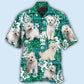 Green Tropical Dog Maltese Hawaiian Shirt Design View For Casual Summer Styling