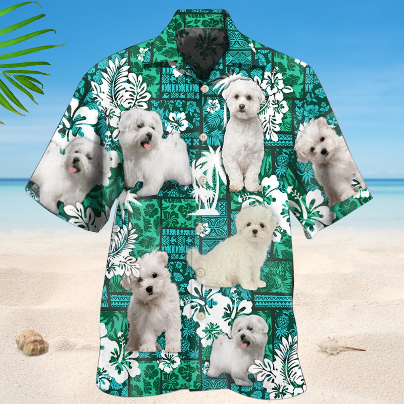 Tropical Maltese Dog Hawaiian Shirt For Animal Lovers, Beach Travel, And Casual Summer Style