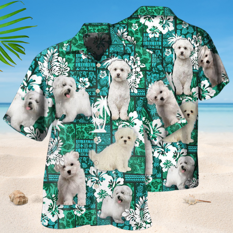 Tropical Maltese Dog Hawaiian Shirt For Animal Lovers, Beach Travel, And Casual Summer Style