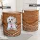 Maltese Terrier Dog Rattan Texture Laundry Basket For Room Home Organizer