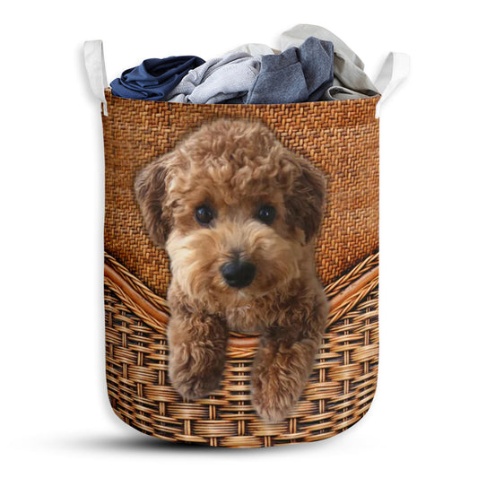 Maltipoo Dog Rattan Texture Laundry Basket For Bathroom Bedroom Storage