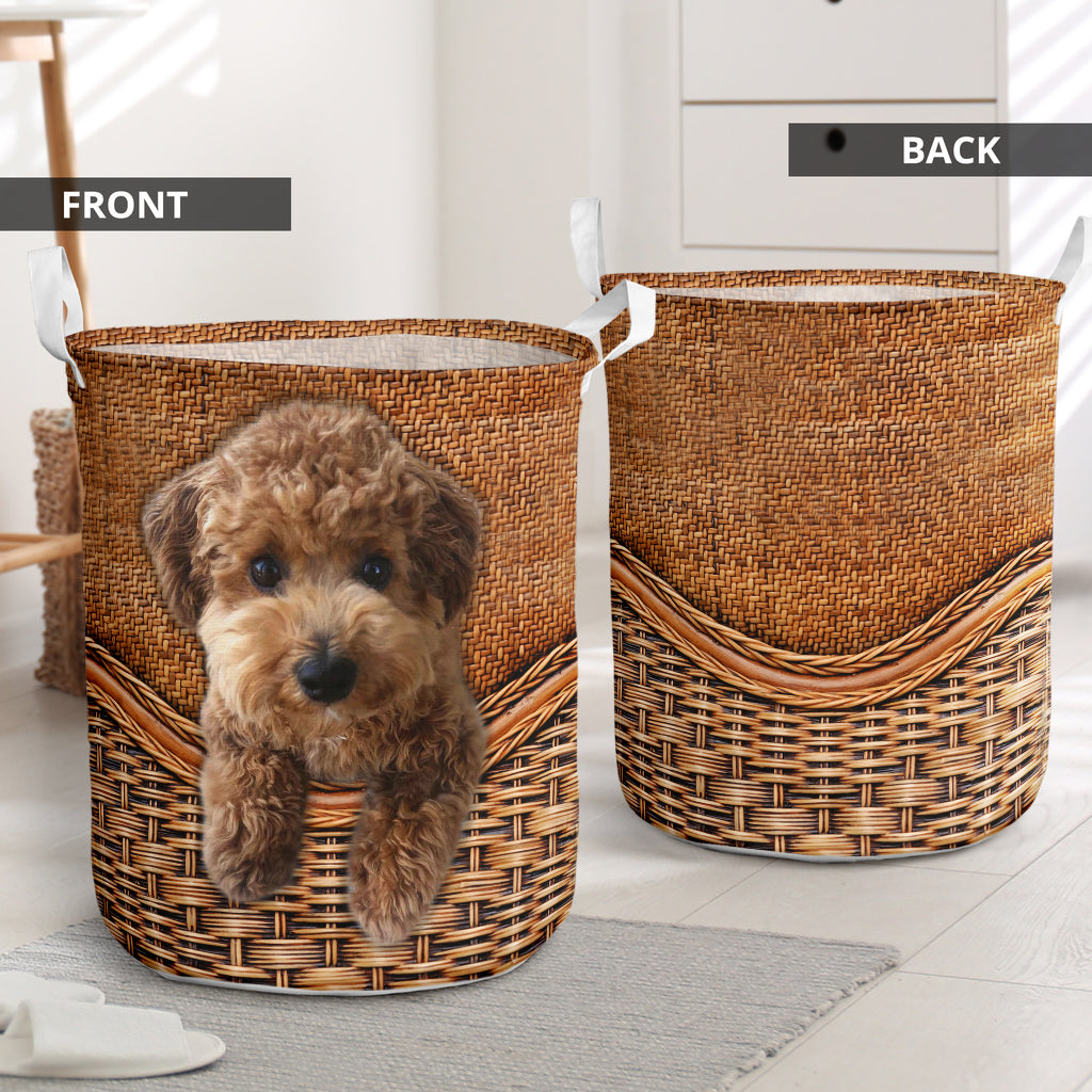 Maltipoo Dog Rattan Texture Laundry Basket For Room Home Organizer