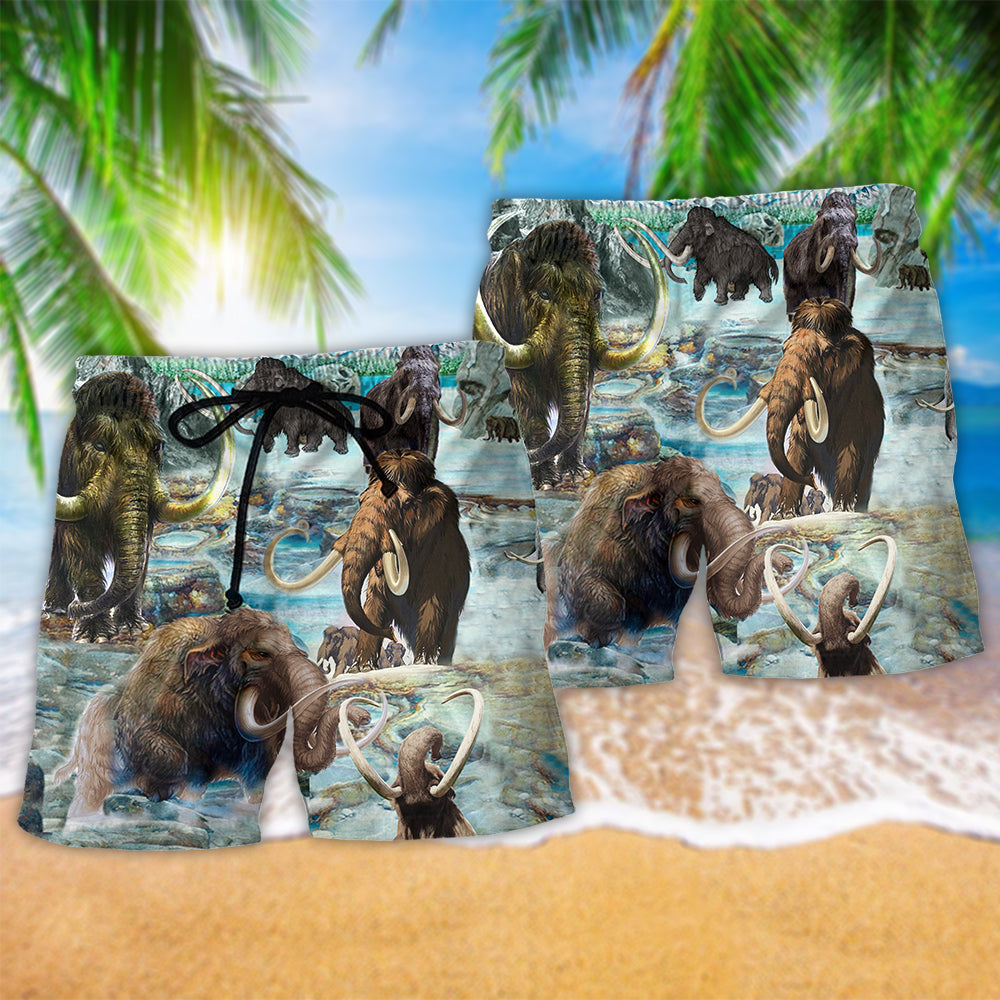 Woolly Mammoth Prehistoric Beach Shorts Pattern Detail For Beachside Relaxation And Laid Back Daily Wear