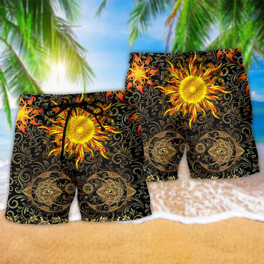 Sun Mandala Beach Shorts Pattern Detail For Resort Wear And Bright Summer Outfits