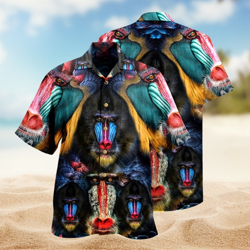 Mandrill Creative Pattern Hawaiian Shirt For Island Vacations, Resort Wear, And Relaxed Seasonal Style