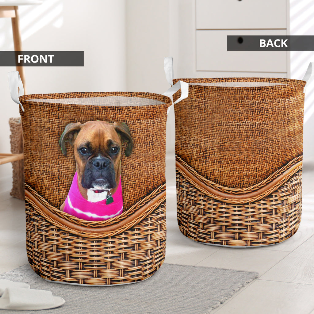 Mandy Sechrist Dog Rattan Texture Laundry Basket For Room Home Organizer