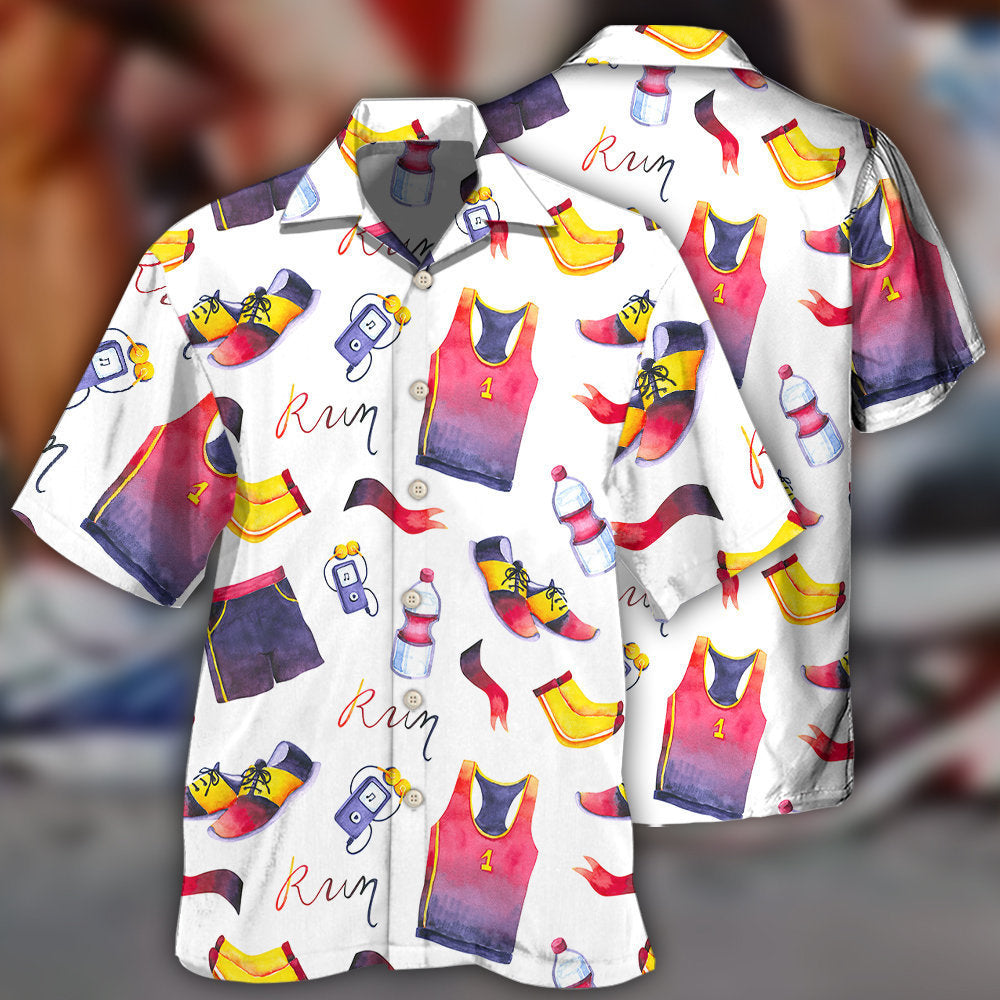 Marathon Running Hawaiian Shirt With Detailed Graphic For Resort Holidays Beach Travel And Relaxed Casual Fashion