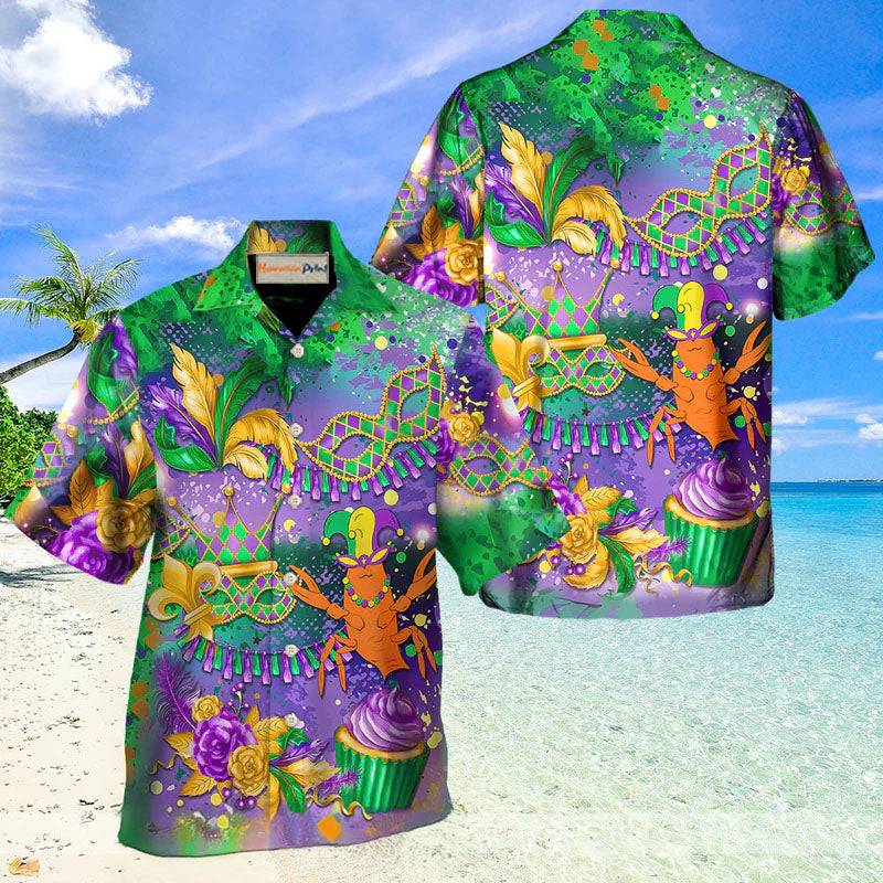 Mardi Gras Crawfish Hawaiian Shirt Design Detail For Sunny Adventures And Casual Wear