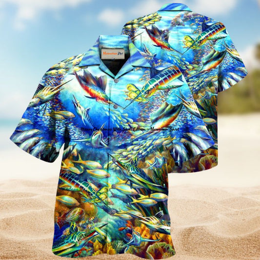 Marine Biology Swordfish Hawaiian Shirt For Resort Getaways Outdoor Parties And Everyday Summer Wear