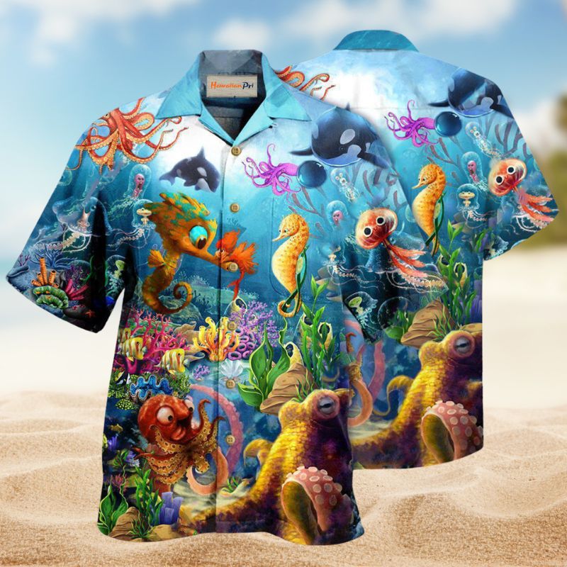 Marine Is Fun Ocean Hawaiian Shirt For Beach Adventures Island Getaways And Casual Warm Weather Wear