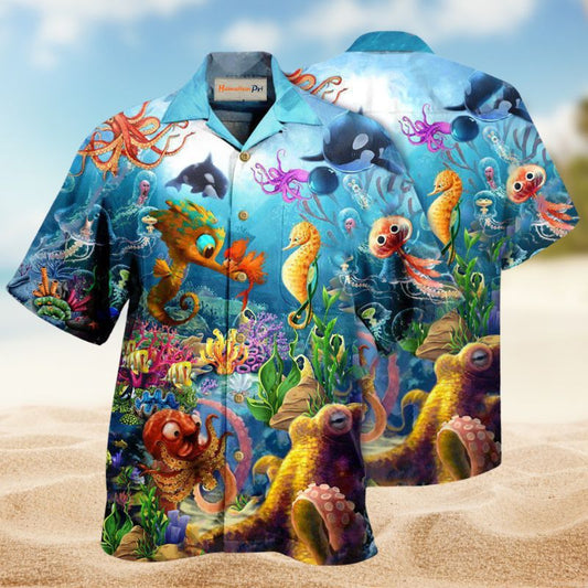 Marine Is Fun Ocean Hawaiian Shirt For Beach Adventures Island Getaways And Casual Warm Weather Wear