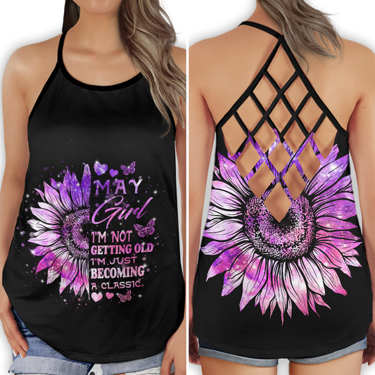 Sunflower May Girl Floral Summer Soft Hollow Tank Top For Yoga Practice And Summer Outings