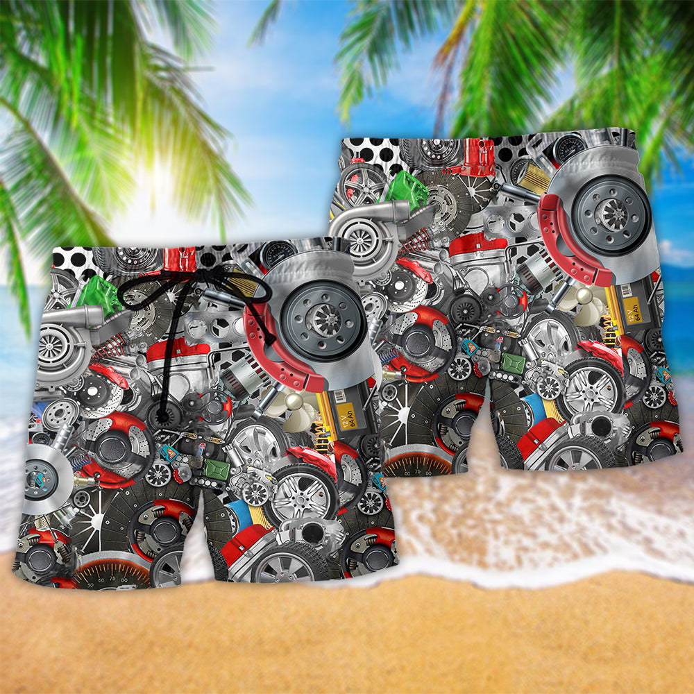 Mechanic Strength And Skill Lifestyle Beach Shorts Artwork Detail For Tropical Travel And Everyday Wear
