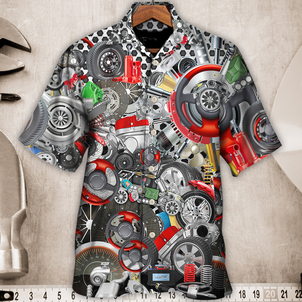 Mechanic Hawaiian Shirt With Detailed Graphic For Island Holidays Summer Parties And Casual Outdoor Wear