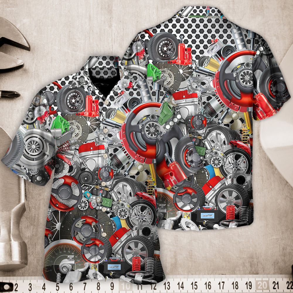 Mechanic Hawaiian Shirt With All Over Print For Island Holidays Summer Parties And Casual Outdoor Wear