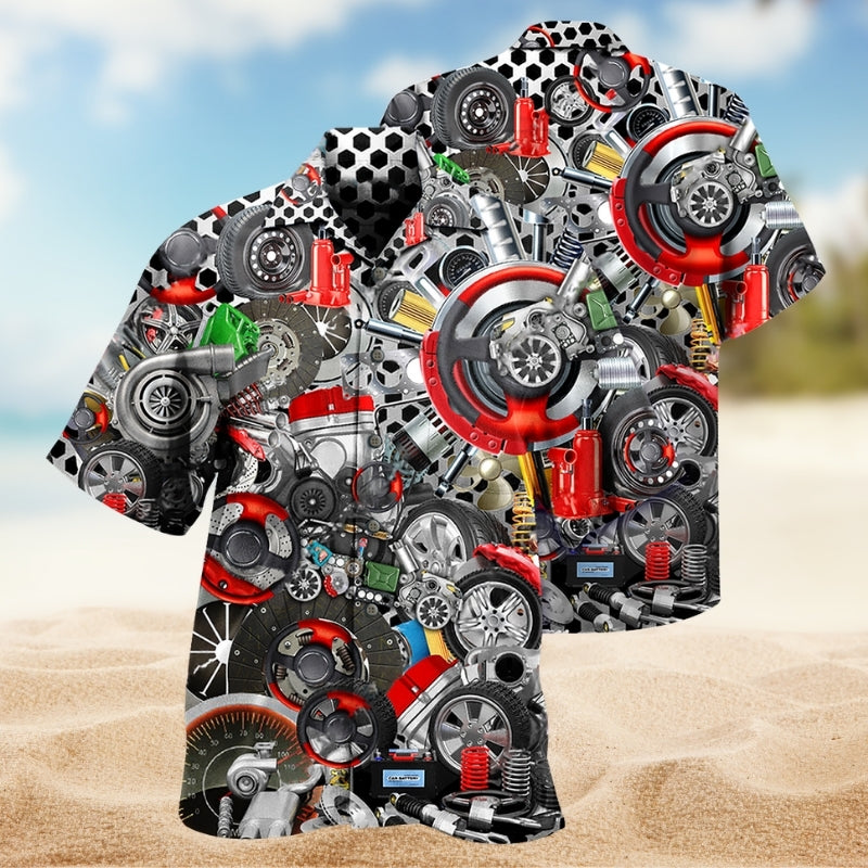 Bold Mechanic Hawaiian Shirt For Tropical Holidays, Outdoor Gatherings, And Everyday Comfort