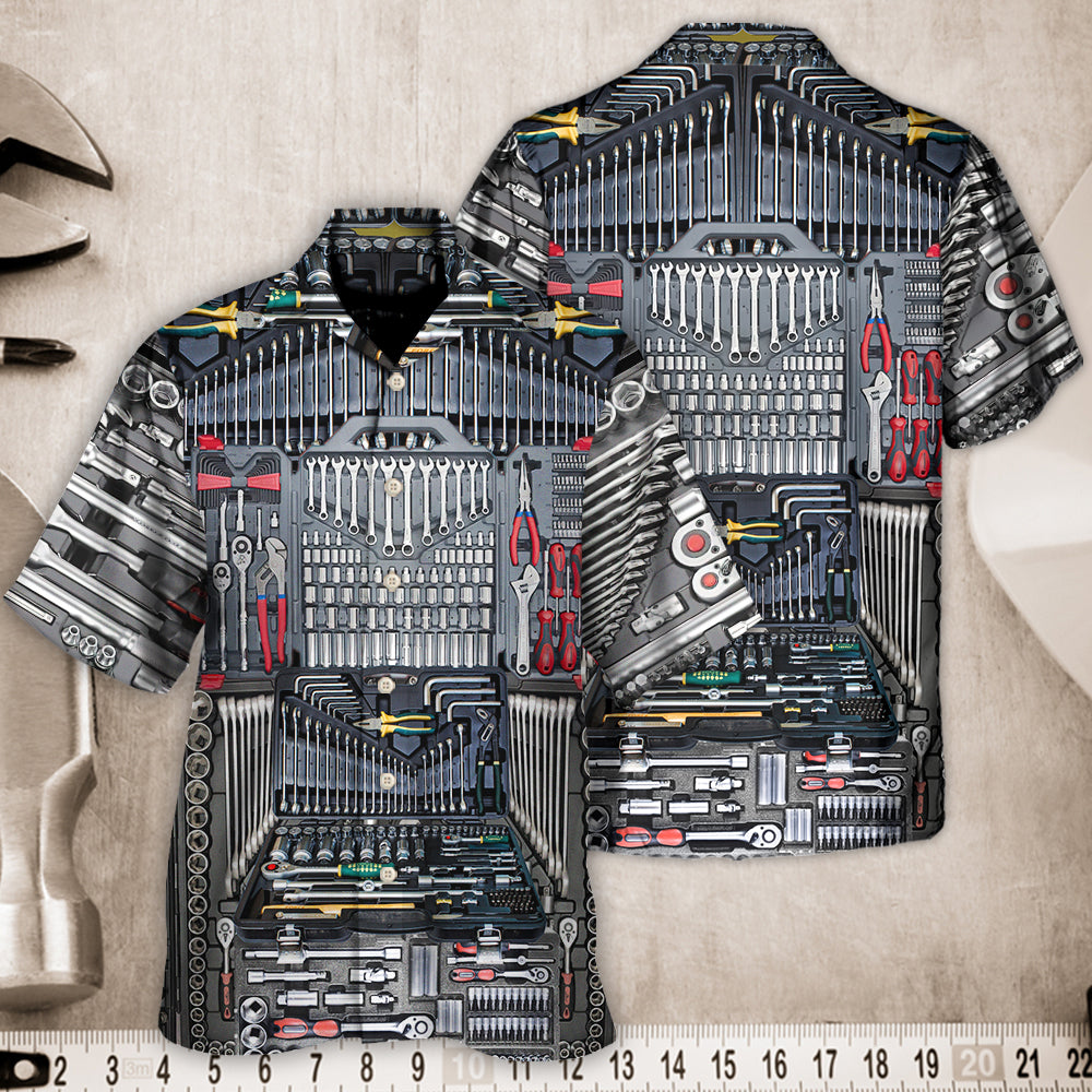 Vintage Mechanic Tools Hawaiian Shirt With Detailed Graphic For Coastal Adventures Summer Events And Everyday Comfort