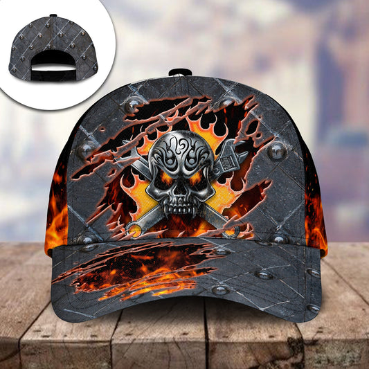 Mechanic Skull Vintage Worker Classic Cap For Holiday Adventures Parties And Comfortable Styling