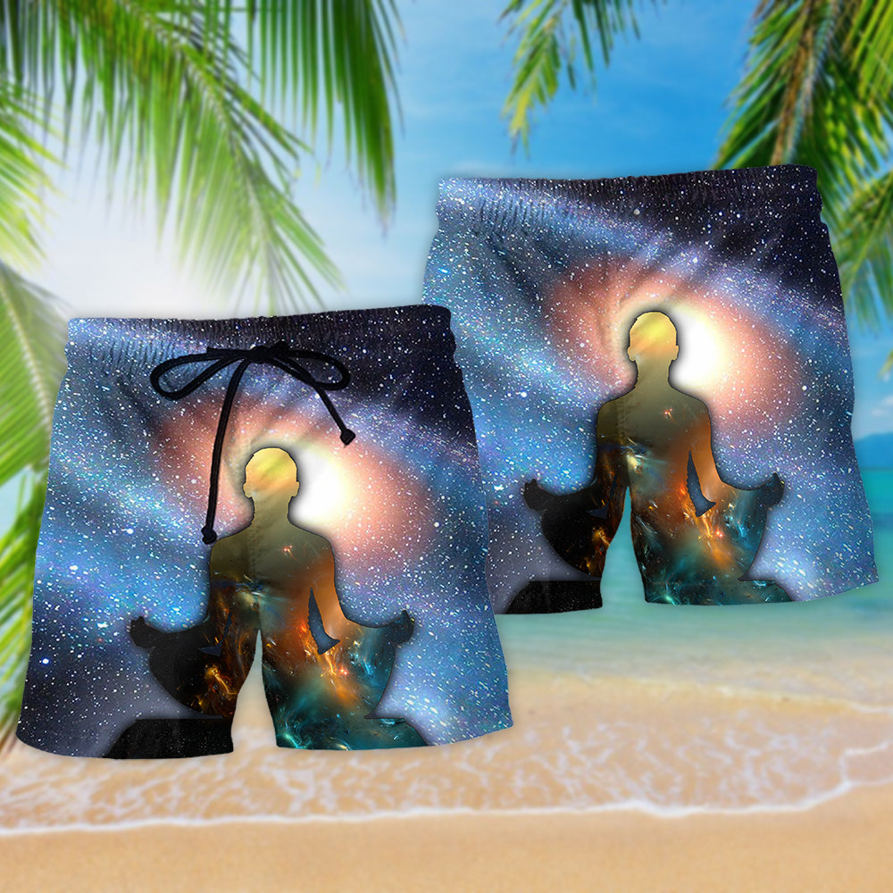 Yoga Meditation Galaxy Beach Shorts Print Detail For Thoughtful Gift Giving