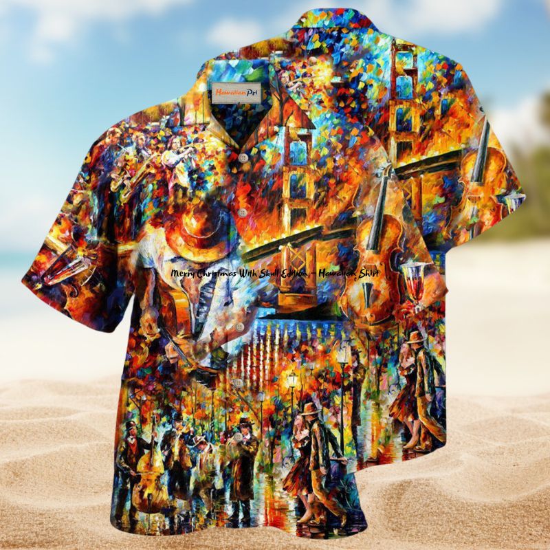 Melody Of Night Violin Art Hawaiian Shirt For Music Lovers Resort Travel And Casual Warm Weather Wear