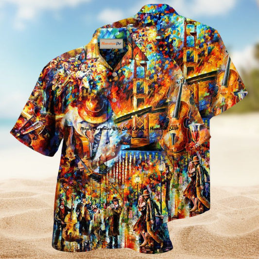 Melody Of Night Violin Art Hawaiian Shirt For Music Lovers Resort Travel And Casual Warm Weather Wear